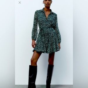 Zara - Printed Dress - Ecru / Green - size Medium - NWT!